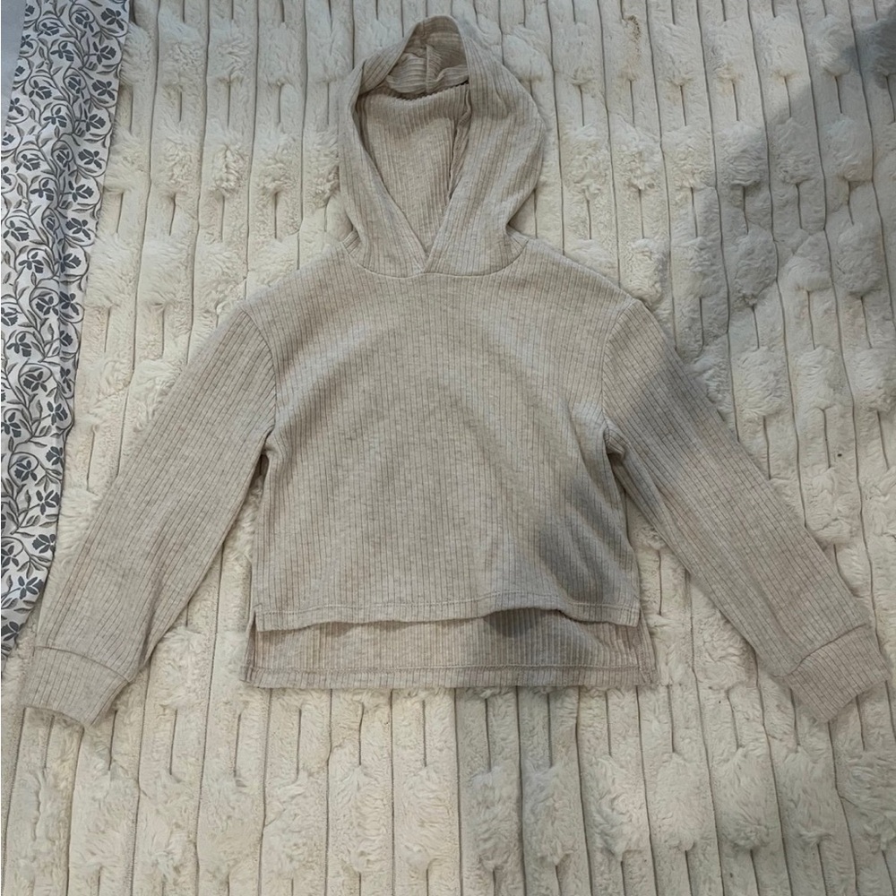 Beige Ribbed Hoodie